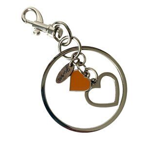Guess Purse Fob Charm Vintage Silver Tone 2 Hearts Keychain